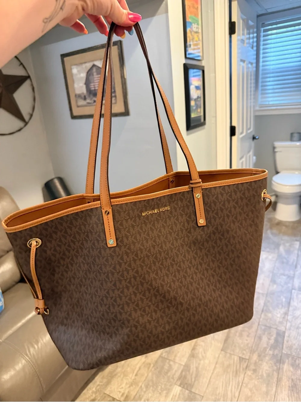 Michael Kors Brown and Tan Signature Tote with Matching Wallet